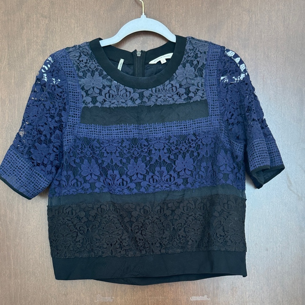 Rebecca Taylor Lace Blouse - Navy and Black